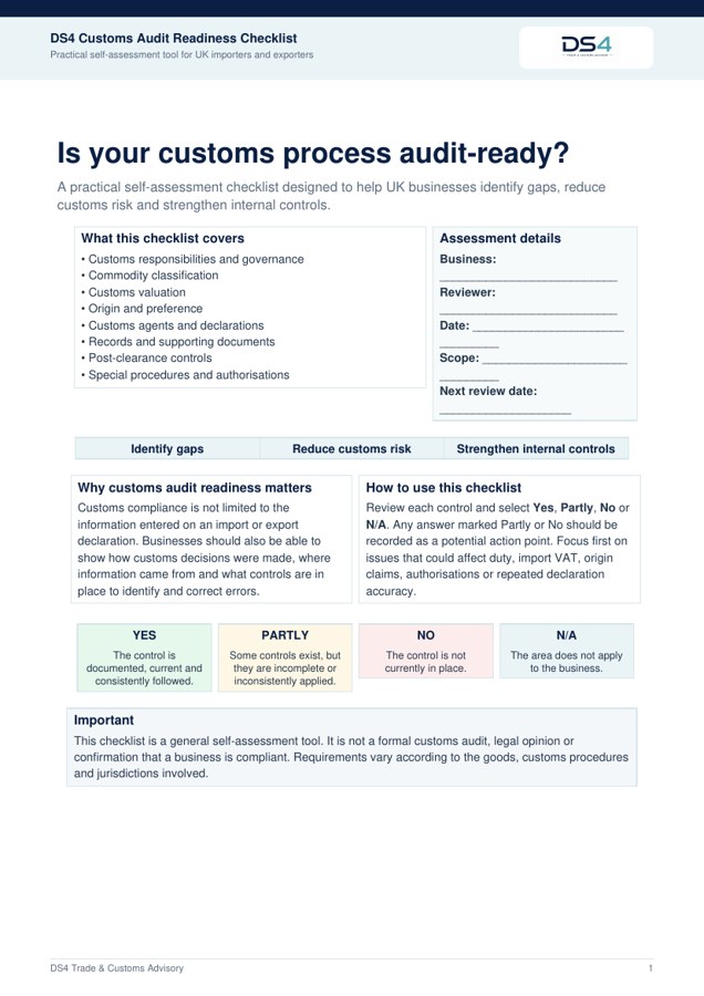 Customs Audit Readiness Checklist