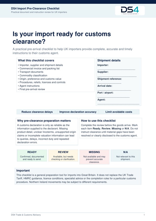 Import Pre-Clearance Checklist